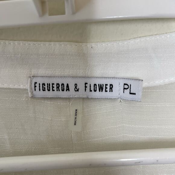 Fig & Flower White Sheer Gauze Button Up Blouse Floral Embroidery Boho Sz PL - Picture 5 of 8